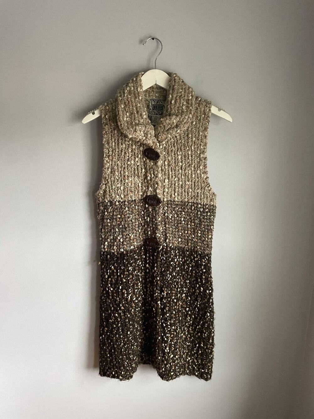 Vintage Curio Womens M Brown Ombre Nubby Knit Sleeveless Sweater Dress Mohair